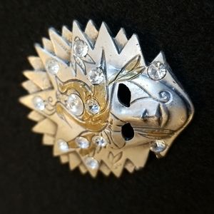 Vintage Placcato AG Venetian Mask Brooch Italian Carnival Strass & Metal Brooch